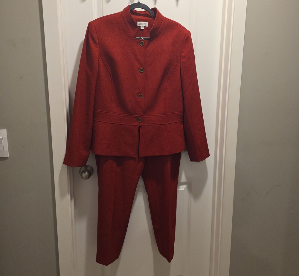 Structured Red Women's Suit Jacket & Pants - St. John Collection